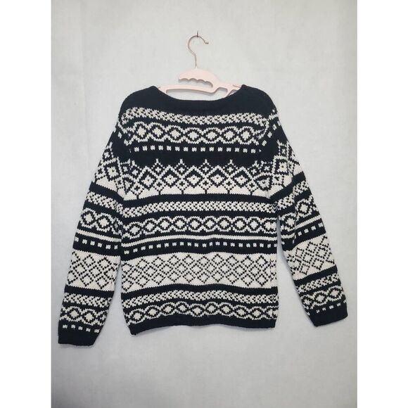 Vintage Women's Eddie Bauer Wool Angora Fair Isle Black and White Sweater - Picture 4 of 6